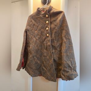 Plaid Cape with Gold Buttons